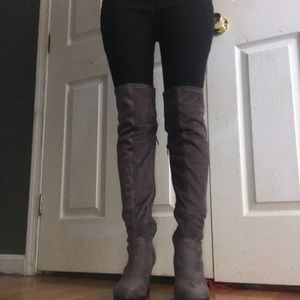 Grey over the knee wedge boots worn once